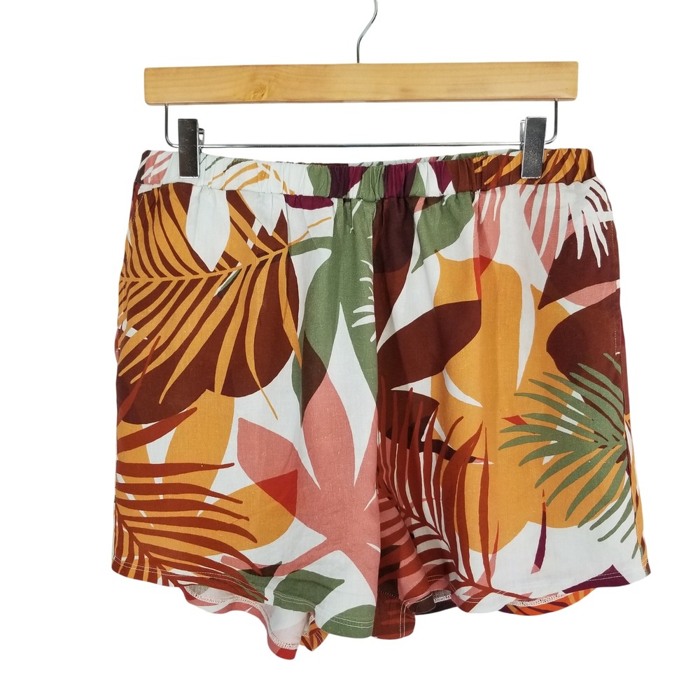 Vitamin A Womens Linen Blend Tropical Palm Print Elastic Waist Shorts‎ L Beach